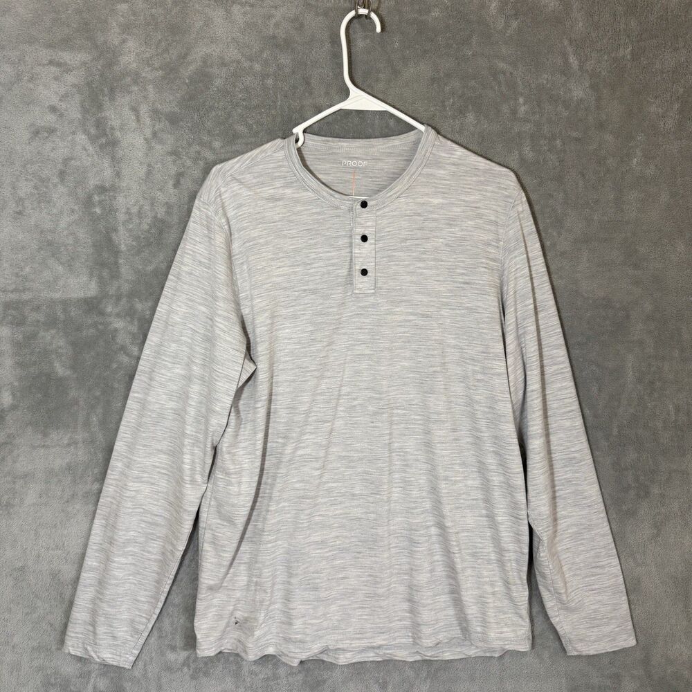 PROOF Men L Gray Merino Henley Long Sleeve Shirt Huckberry Quiet Luxury READ